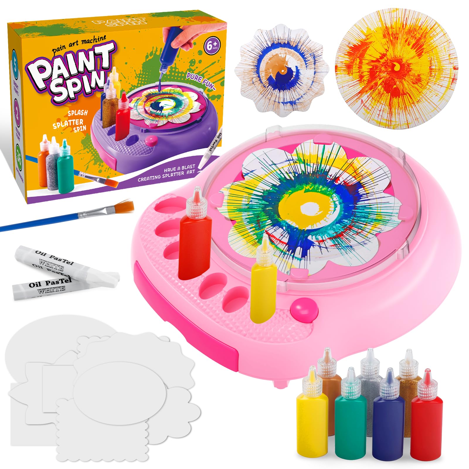 Hewaurorion Paint Spin Art Machine Kit for Kids, Arts & Crafts Painting Spinner Toys Kits Sets for Boys & Girls Ages 6 7 8 9 Year Old Pink