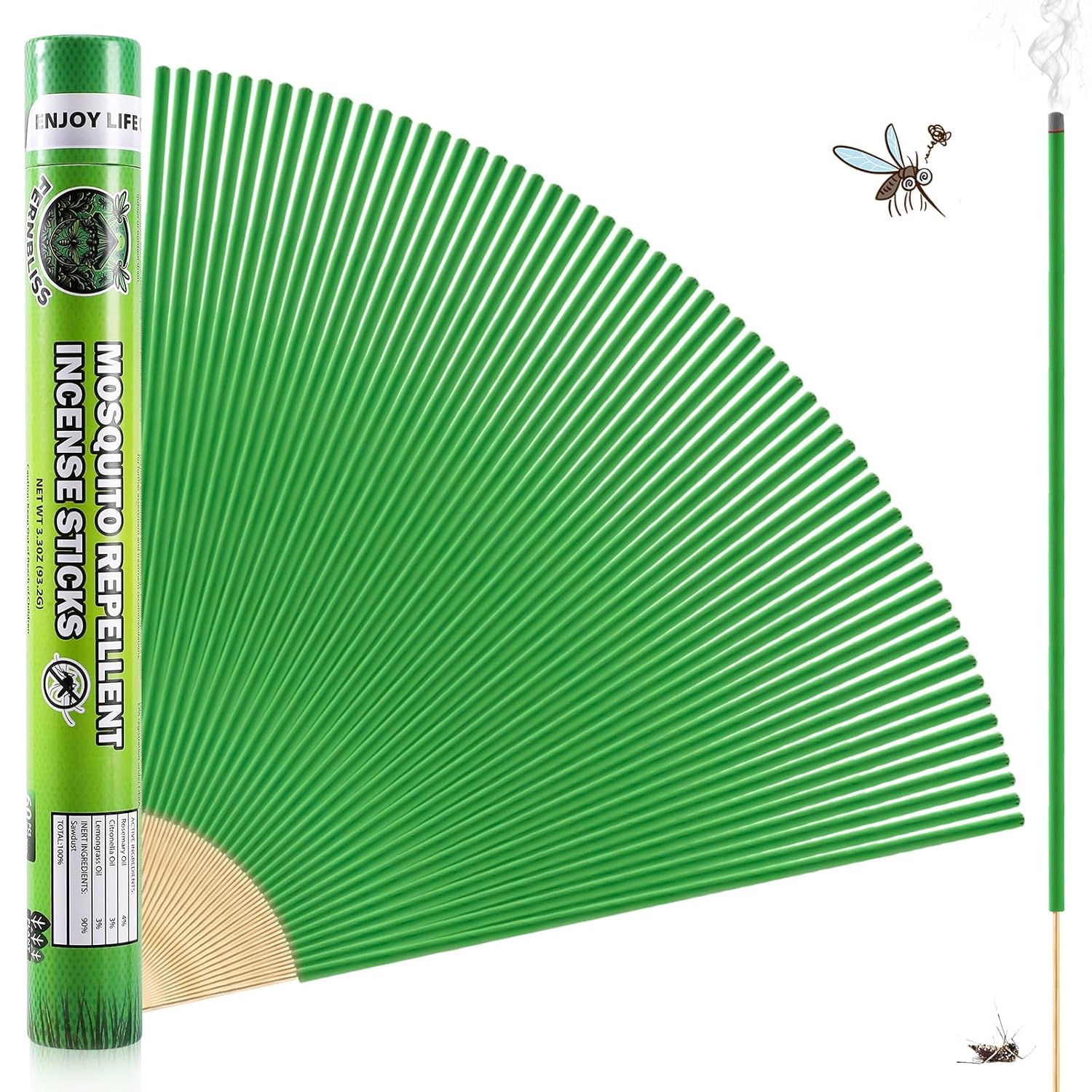 Citronella Mosquito Repellent Incense Sticks - Pack of 60 Plant-Based Sticks for Outdoor, Indoor, Travel, Camping, and Backyard Use