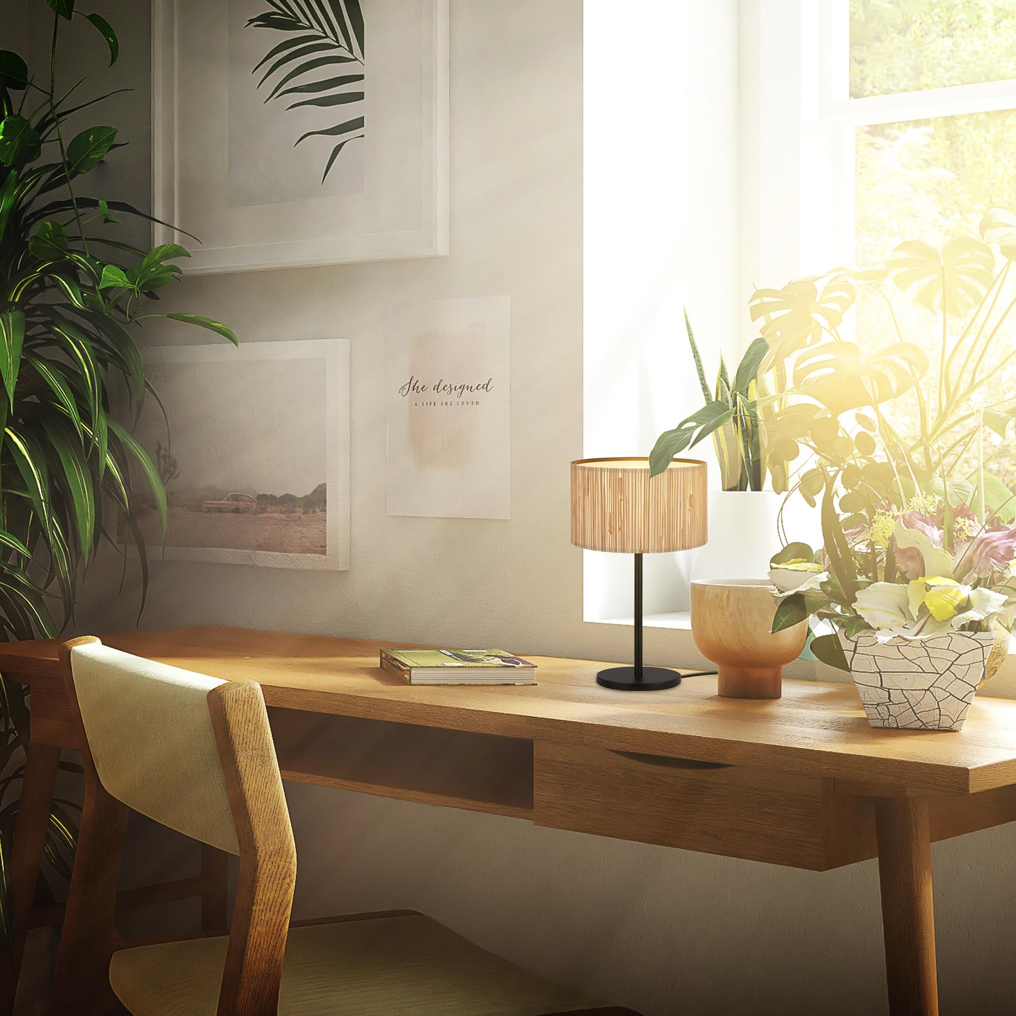 Briloner Lampada da tavolo con paralume in seagrass, interruttore a cavo, E27, max. 10W, 25x41,5 cm, natura