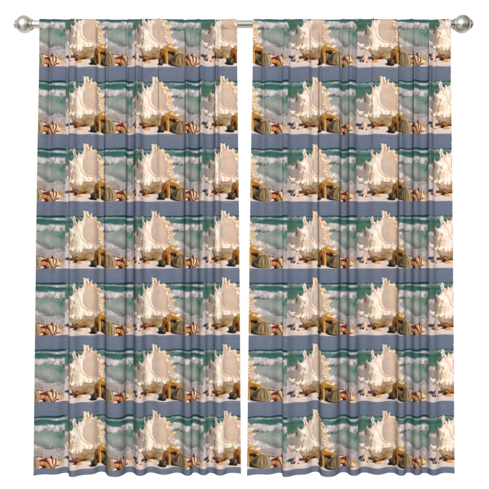 InOmak Beach Starfish Seashells Print, 2 Panels Window Curtains 52 x 84 Inch Blackout Curtains for Living Room Bedroom