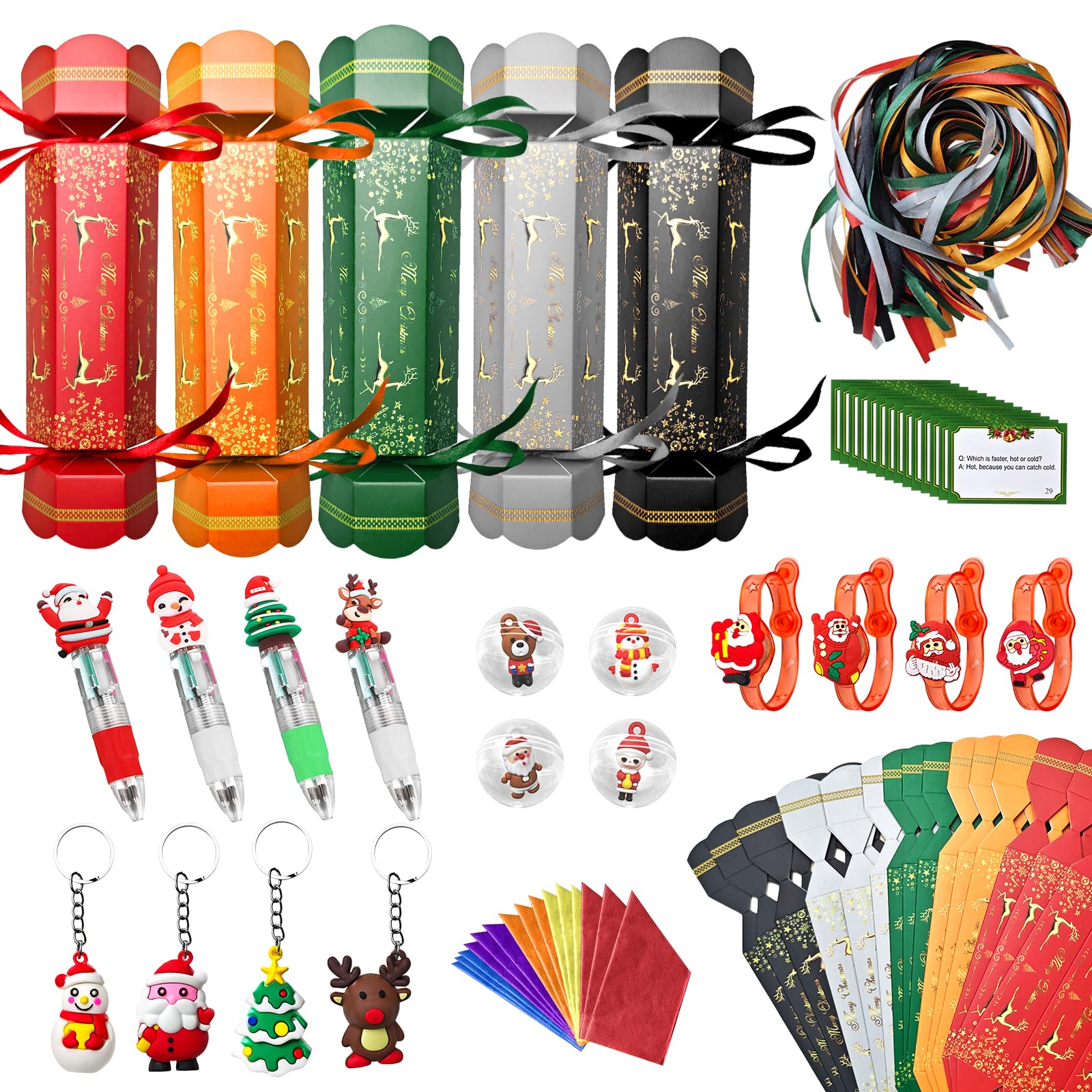 Surcotto 15 Pack DIY Christmas Crackers Kit, Make Your Own Crackers Set, DIY Christmas Crackers Bulk, Xmas Party Cracker Candy Paper Boxes Novelty Decorations with Hats Riddle Cards, No Snap