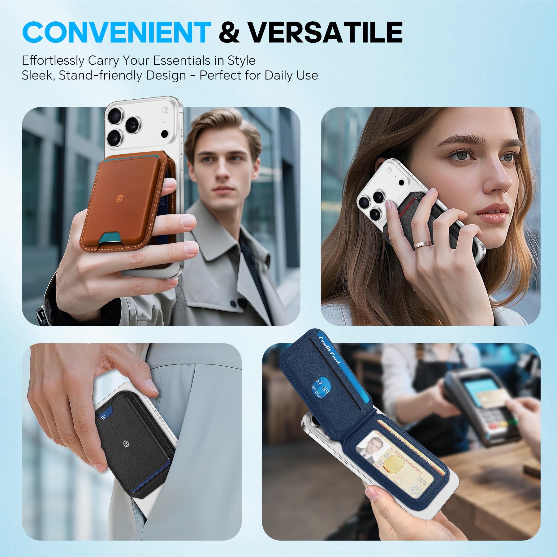 Shieldon Porte Carte pour Magsafe Wallet, Portefeuille Magnétique en Cuir Véritable, [Support Réglable][RFID Blocage][Forte Adhérence] Porte-Cartes Adhésifs pour iPhone Série 17/16/15/14/13/12 - Noir