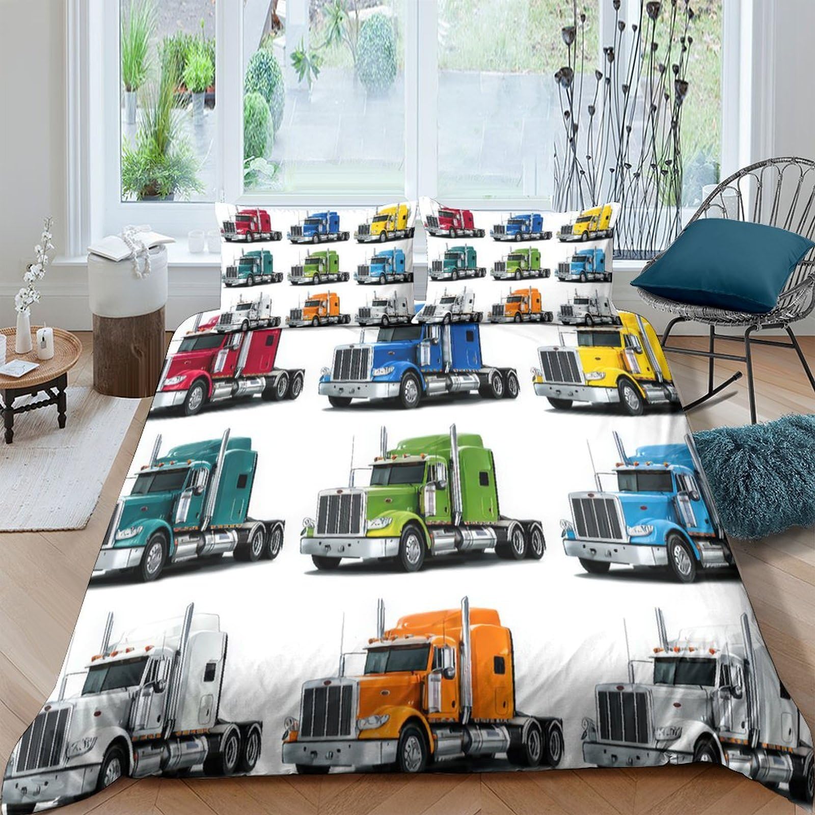 Ctjqhvkz Style-1 3D Printed Colorful Truck Pattern Fitted Sheet Microfiber Soft Bed Cover For Bedroom Guest Room Dorm Mattress Decor Single（135X200cm）