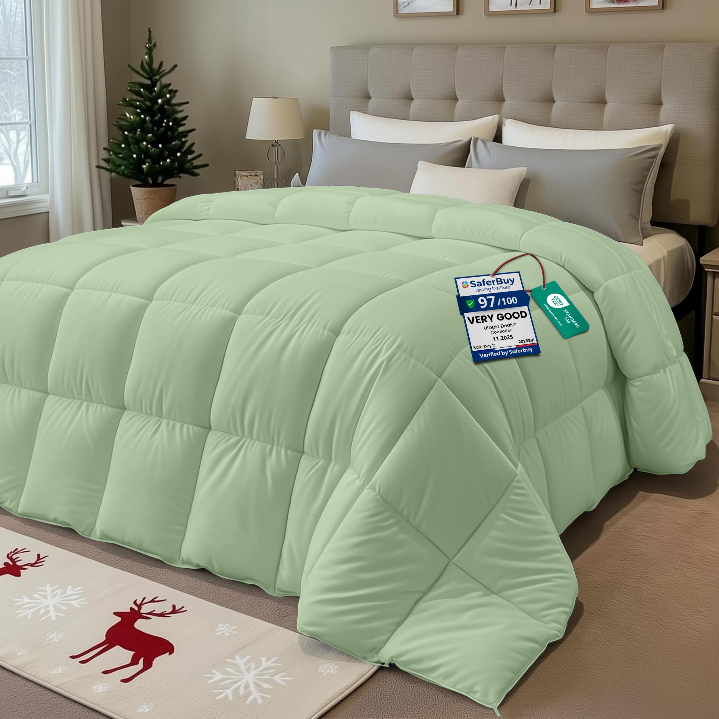 Utopia Bedding Duvet Single,10.5 Tog Coverless Duvet With Corner Tabs, Box Stitched Quilt (Single, Sage Green)