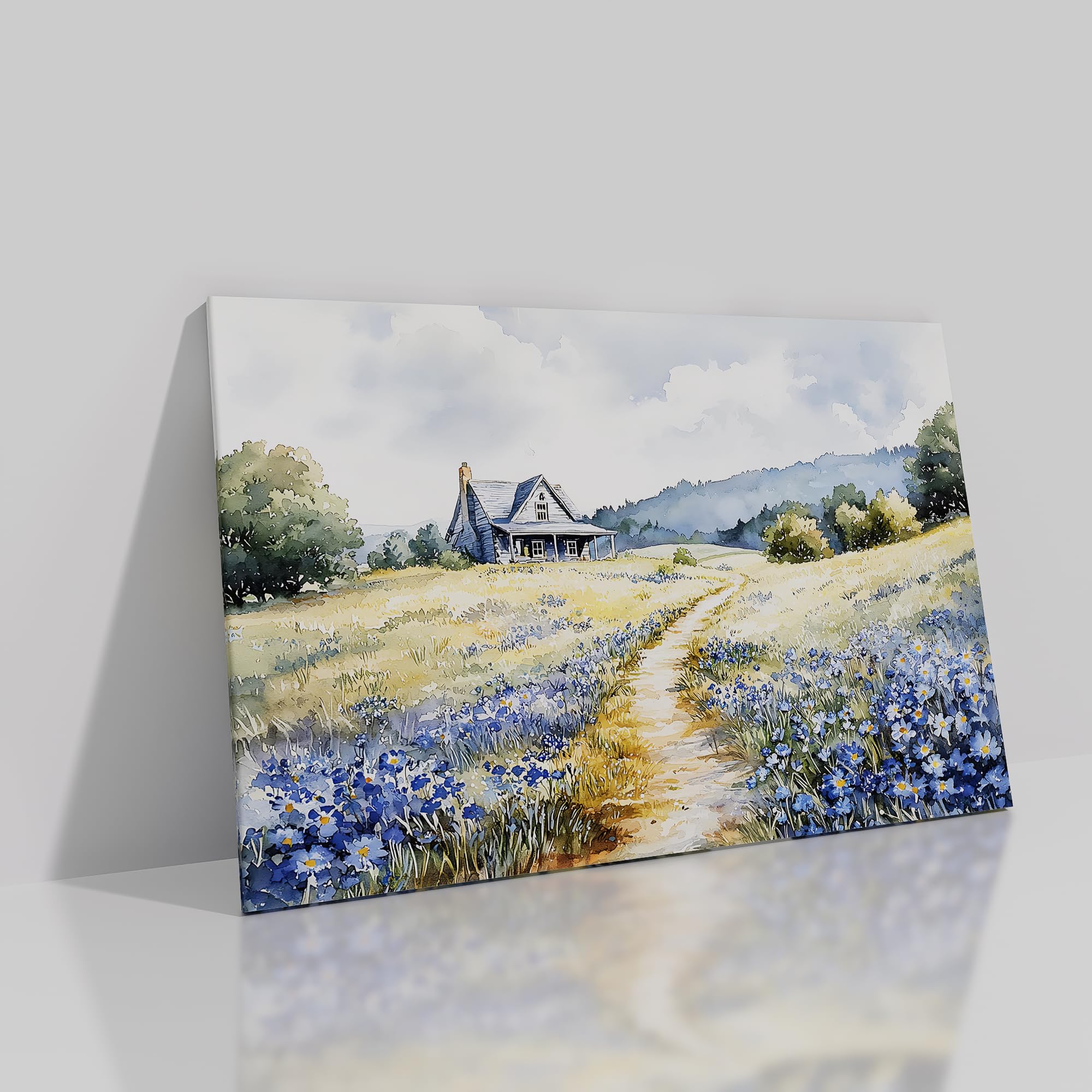 French Countryside Landscape Wall Art Rustic Farmhouse Canvas Poster Print Beautiful Field Painting Wildflower Nature Scenery Painting Picture for
