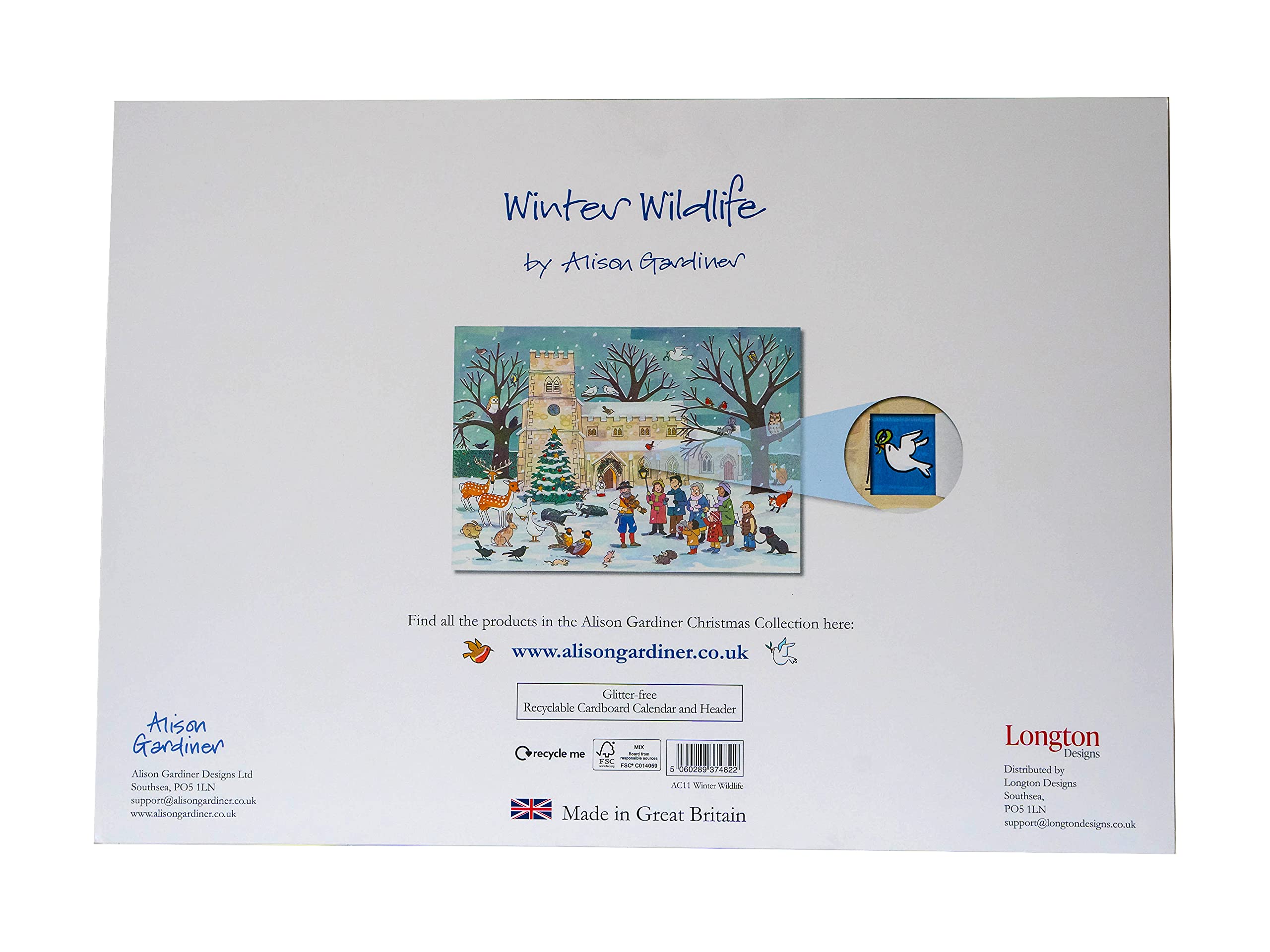 Traditional Advent Calendar - Alison Gardiner Winter Wildlife Design - Paper Christmas Countdown Calendar - Large A3 29.7x42cm - Image 2