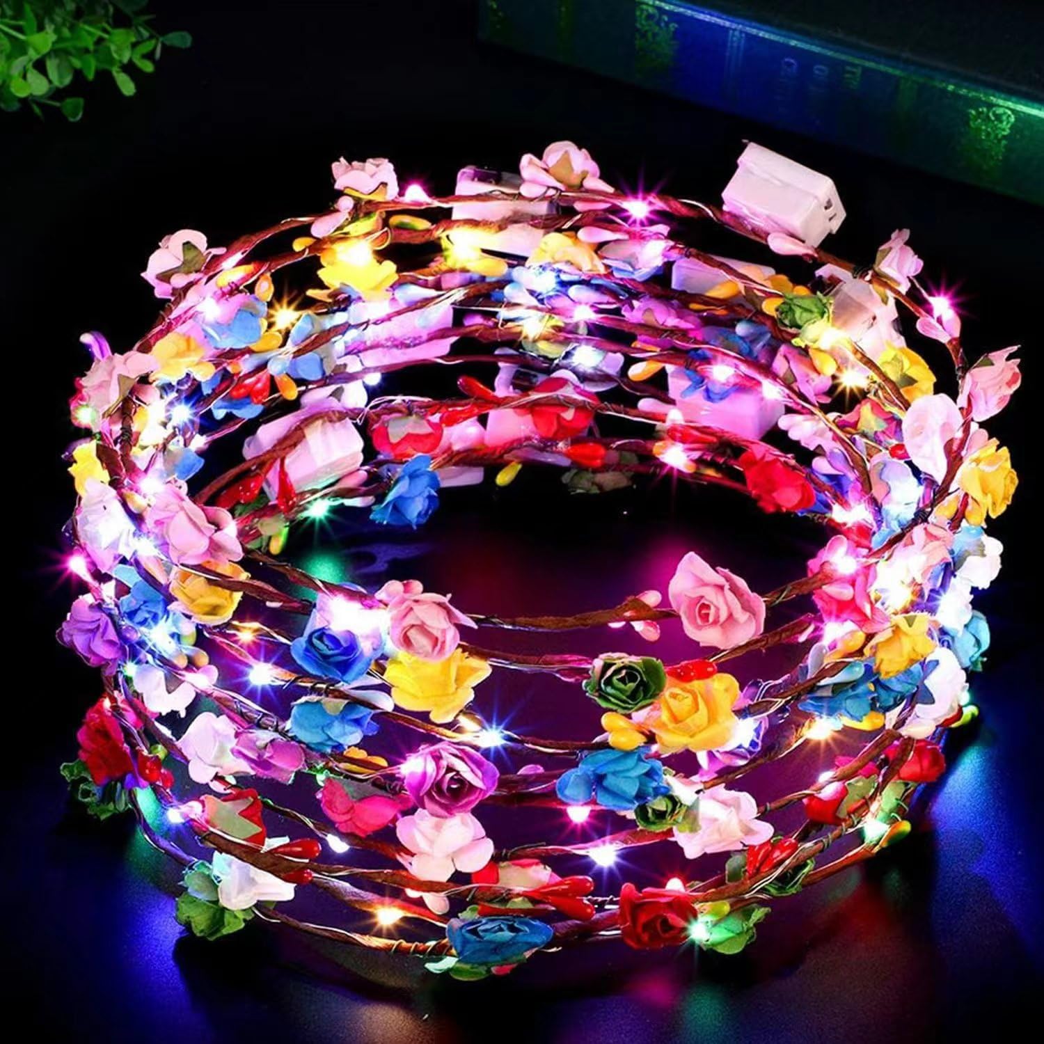 HuaMuDM 16 stuks LED bloemenhaarband, haarkrans lichtgevend, licht tiara haarsieraad, LED-stoofband voor meisjes, lichtgevende bloemenkronen HuaMuDM 16 stuks LED bloemenhaarband, haarkrans lichtgevend, licht tiara haarsieraad, LED-stoofband voor meisjes, lichtgevende bloemenkronen