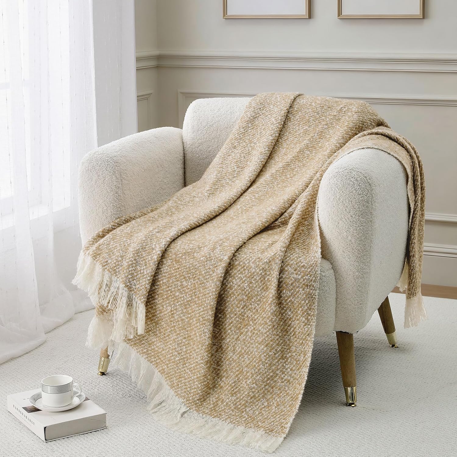 BOURINA Throw Blanket Soft Lightweight Cozy Throw for Bed Couch Decorative Blanket, Yellow 50" x 60"