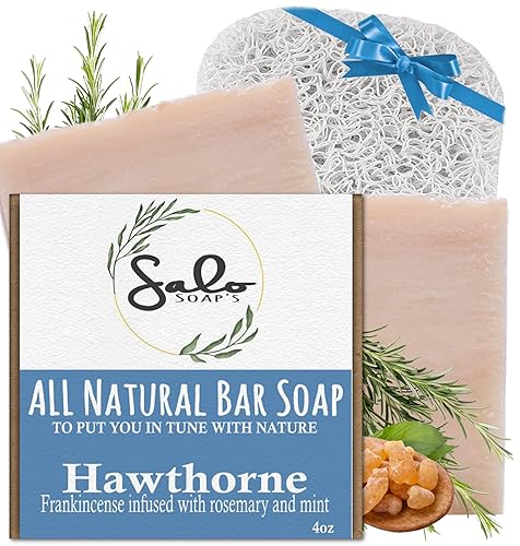 Salo Soap's - Jabón en barra de incienso y romero y menta para mujeres con piel sensible, con aceite de coco añadido para una barra de limpieza