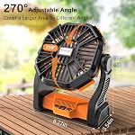 Kssvzz Portable Camping Fan with LED, 20000mAh Rechargeable Battery Powered Fan, 270°Pivot Personal USB Fan, 4 Speed Quiet Table Fan, 9’’ Battery Operated Tent Fan for Travel, Picnic(Orange)