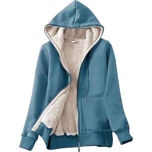 Yeokou Women's Casual Full Zip Up Sherpa Lined Hoodie Sweatshirt Jacket Coat