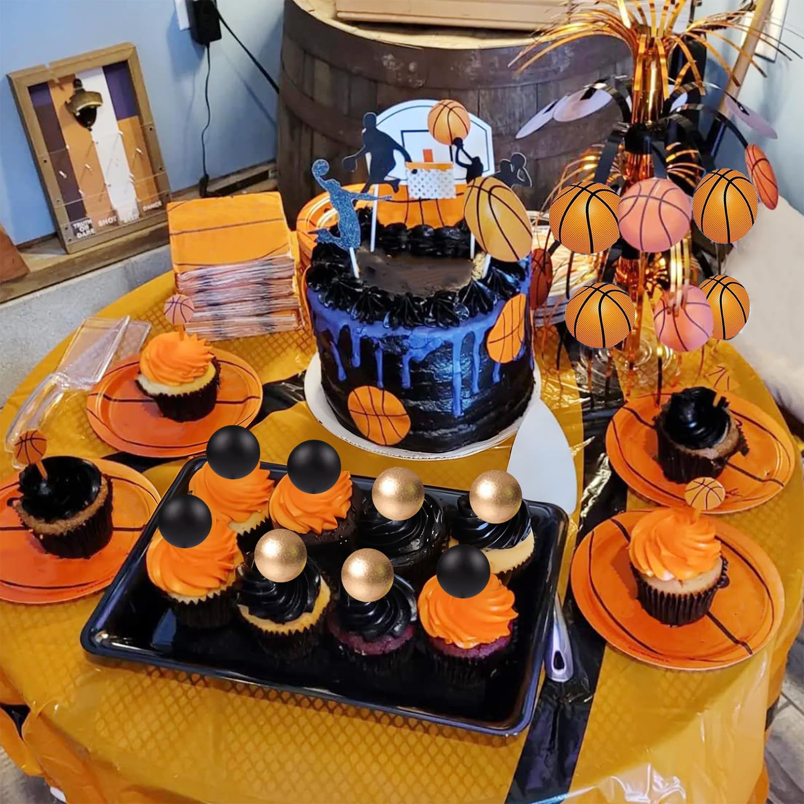 6 Decorazioni Per Torta A Tema Basket – Topper Con Canestro, Pallone E Giocatori – Per Compleanni Ragazzi E Feste Sportive - 2