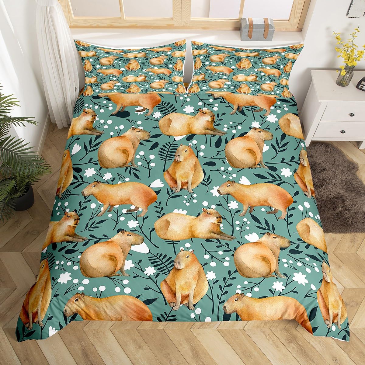Homewish Capybara Floral Single Bedding Set