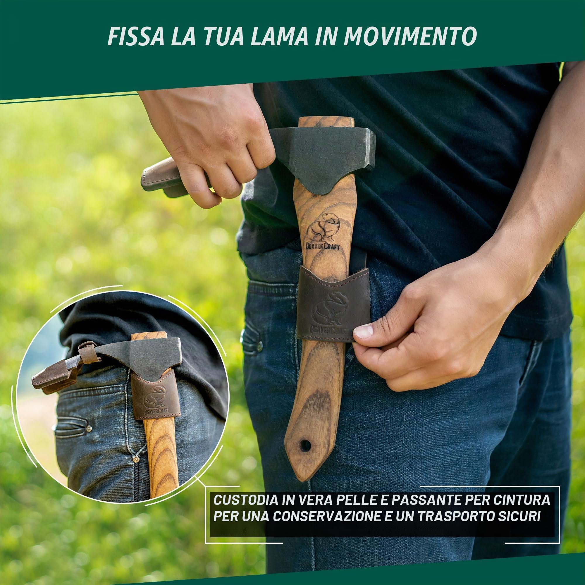 BeaverCraft Ascia per Intaglio del Legno con Manico in Legno - Ascia per Intaglio Curvo - Ascia per Lavorazione del Legno per Gocciolatoi - Strumenti per Intaglio del Legno a Mano - Strumenti per