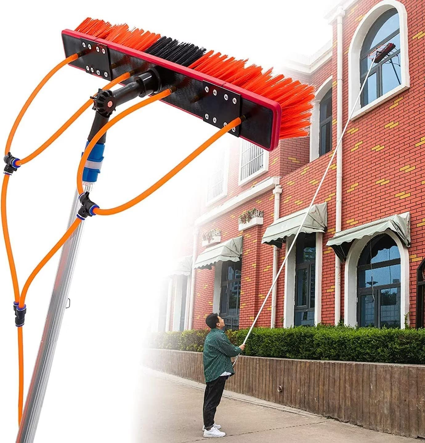 JYBNBBE Professional 6m Water-fed Window Cleaning Pole with 30cm Brush - High Reach Window Cleaning Equipment for Effortless Streak-Free Results,50cm Brush-6m Pole