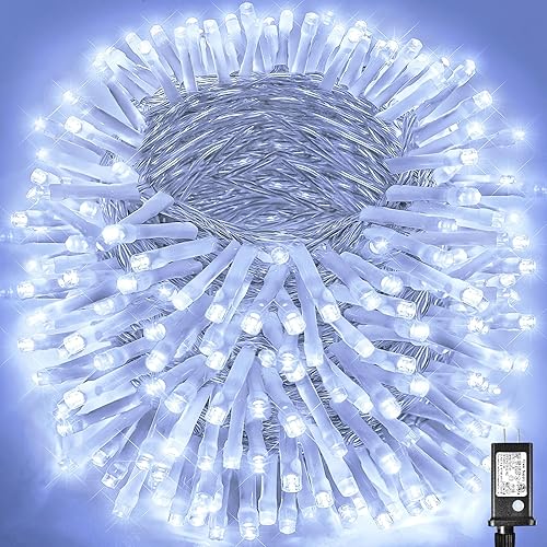 Guirnalda de luces navideñas con 500 LEDs, para exteriores, tira superlarga de 165 pies, 8 modos, impermeable, conectable, con temporizador y