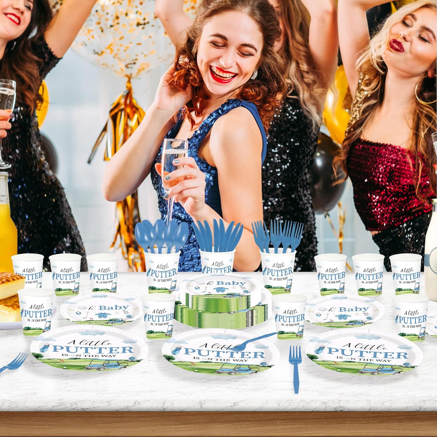 168Pcs Golf Baby Shower Party Supplies A Little Putter is on The Way Plates and Napkins Disposable Green Blue Golf Theme Tableware Set for Baby Shower Birthday Gender Reveal Party Decorations Serve 24 - Image 6