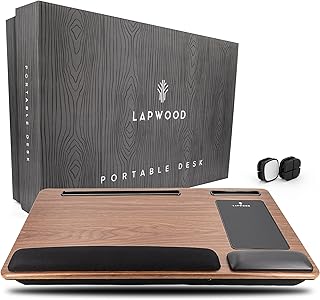 ™Lapwood - Tavolino portatile per laptop in stile mogano, ergonomico, con poggiapolsi in memory foam, per divano, letto, tavolo e auto