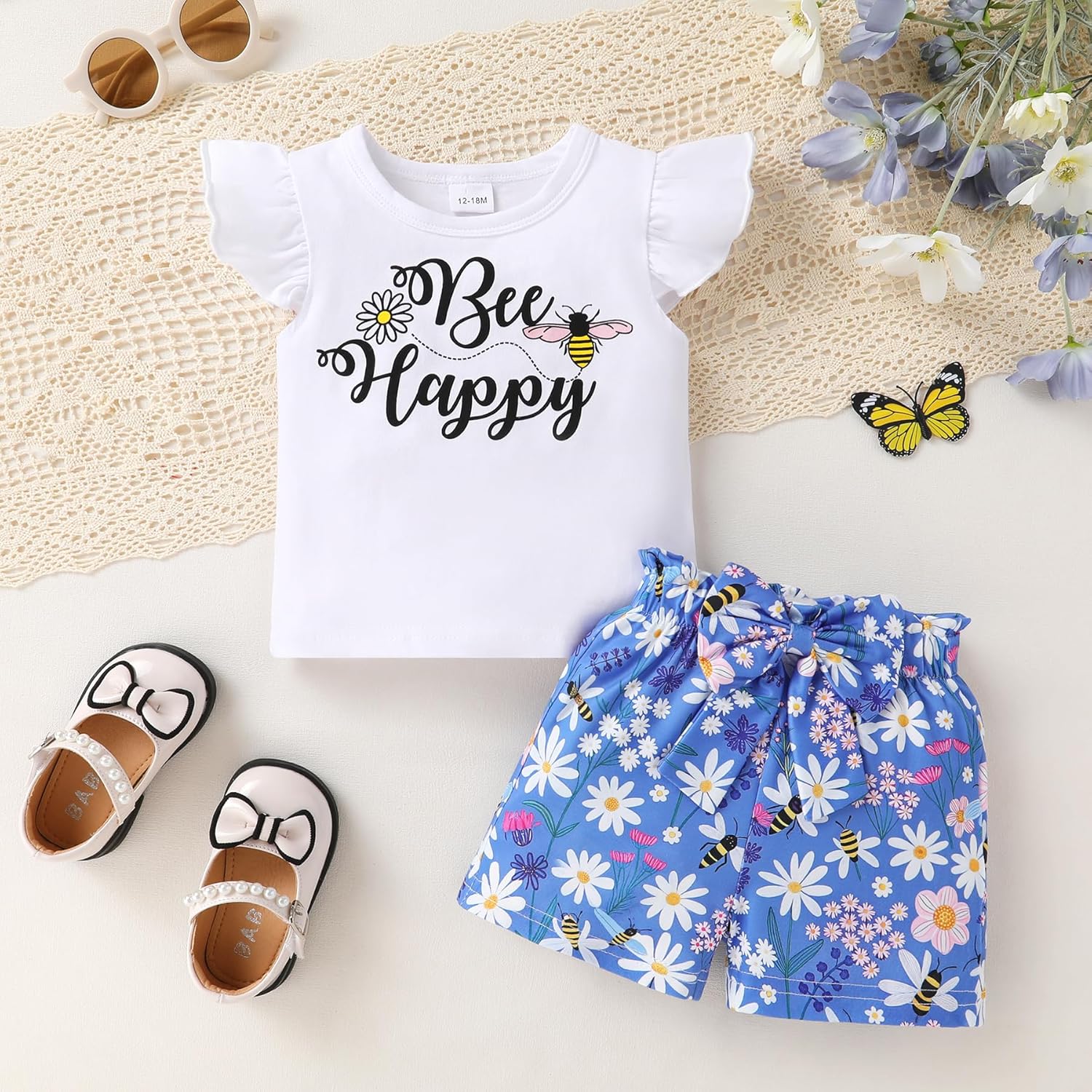YOUNGER TREE Toddler Baby Girl Clothes Ruffle Short Sleeves T-Shirt Tops and Shorts Set Cute Summer Outfits - Image 2