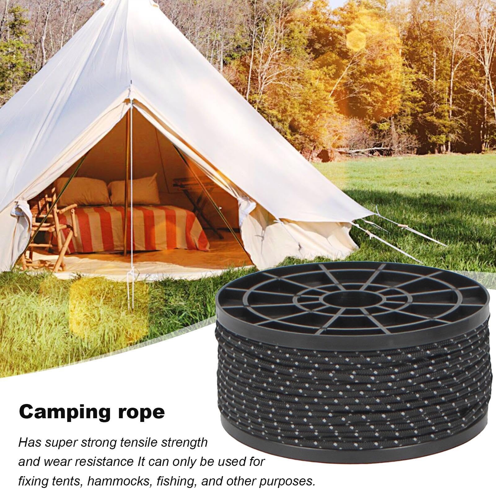 Corde De Camping Réfléchissante 164 Pieds (50 M) – Paracorde Tressée 4 Mm Pour Tente, Bâche, Hamac Et Auvent, Haute Visibilité