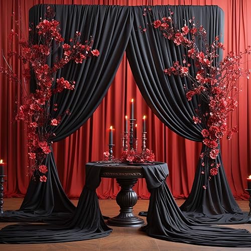Miniatura 6 de Cortina tipo telón de fondo negro de 10 x 7 pies para fiestas, sin arrugas, paneles de telón de fondo para fiesta de cumpleaños, boda, fotografía,