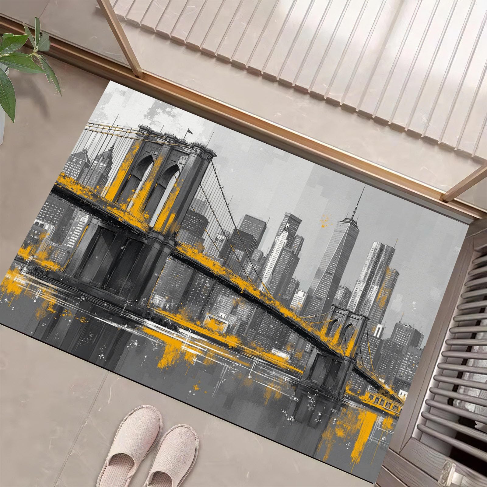 Tapis de porte Brooklyn 80x120 cm jaune lavable pour entrée et cuisine