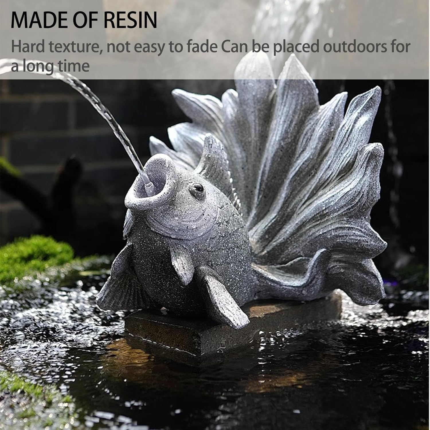 Spitters for Small Ponds,Goldfish Shape Pond spitters for Small Ponds, Polyresin Animal Pond Fountains,Outdoor Water Feature Statue,Fish Pond Water Circulation for Courtyard(Gray)