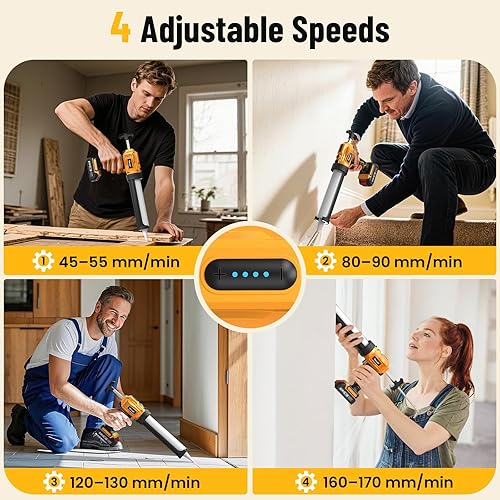 Miniatura 4 de Pistola de calafateo inalámbrica con 2 baterías, funciona con 4 velocidades ajustables, luz LED, adhesivo sin goteo, pistola de calafateo de 10