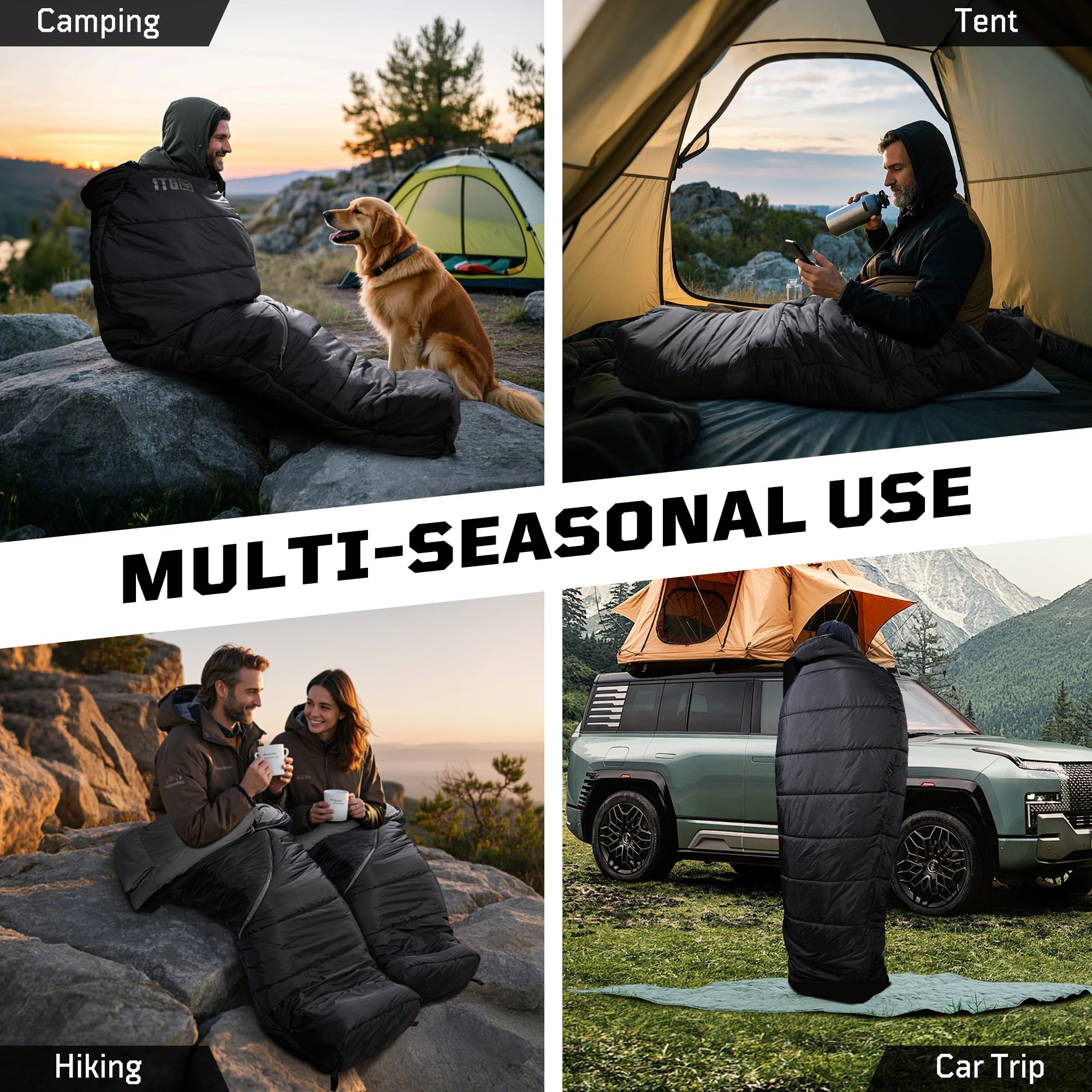 Mummy Sleeping Bag, Ultralight 4‑Season Sleeping Bag for for Adults, Military, Lightweight & Windproof, Cold Weather with Adjustable Hood, Phone Pocket for Camping, Hiking, Traveling