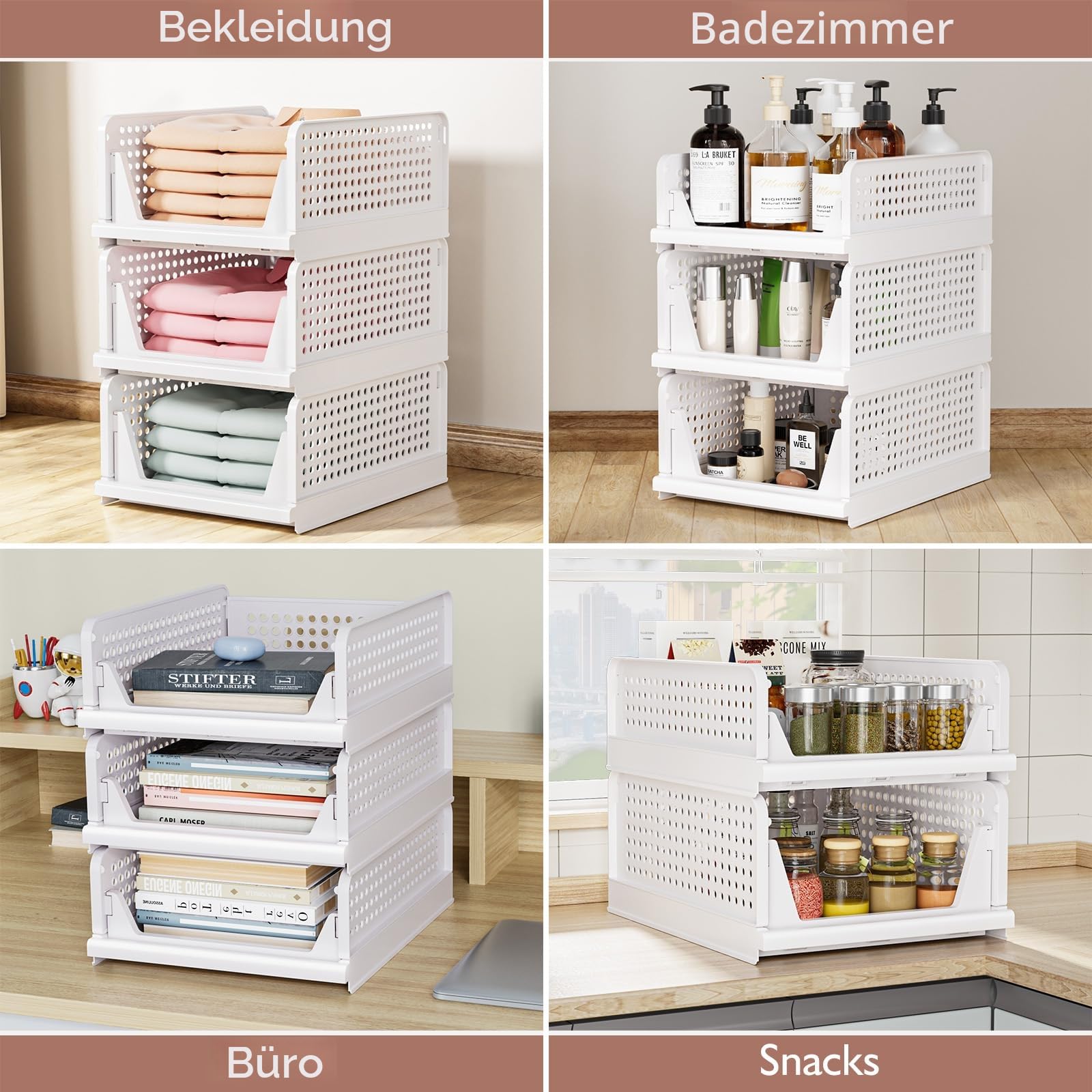 5er-Pack Faltbare Schrank-Organizer, Aufbewahrungsbox, stapelbare Aufbewahrungskörbe, Kunststoff-Schubladenkorb, Schrankaufbewahrung für Kleiderschrank, Küche, Bad, Büro, Weiß, 5 l