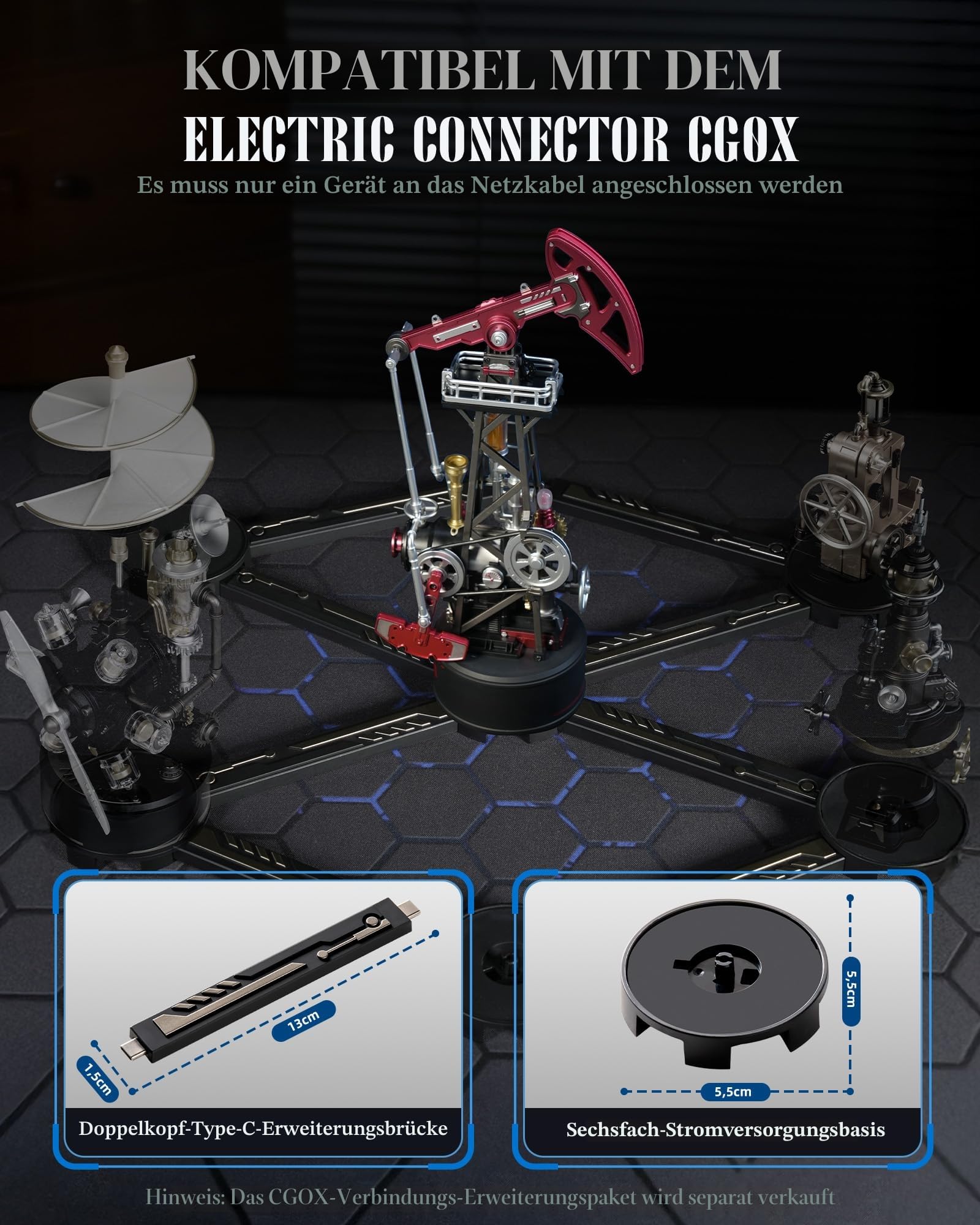 ROBOTIME 3D-Puzzle für Erwachsene, Ölpumpen-Modell – DIY mechanisches Bauset mit Licht & Bewegung, Ingenieurmodell aus PVC, Geschenk für Sammler und STEM-Enthusiasten, CGL03
