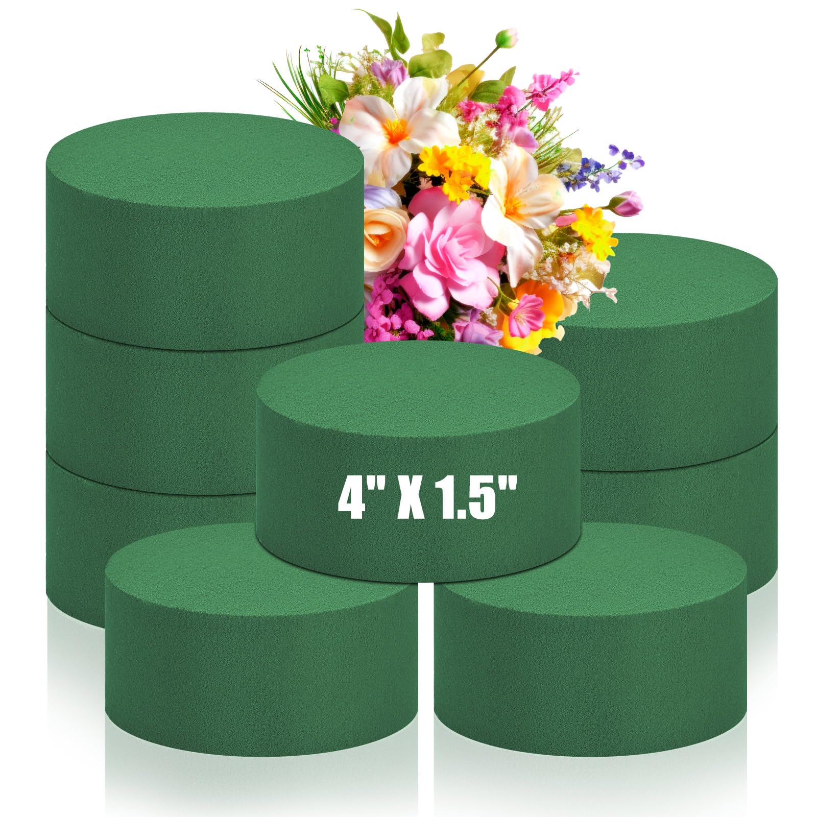 6Pcs Round Floral Foam Blocks(4" X 1.5"), Green Wet Dry Flower Foam for Fresh and Artificial Flowers, Plant Foam Wedding, DIY Craft, Party Decoration, Flower Arrangements-image-14