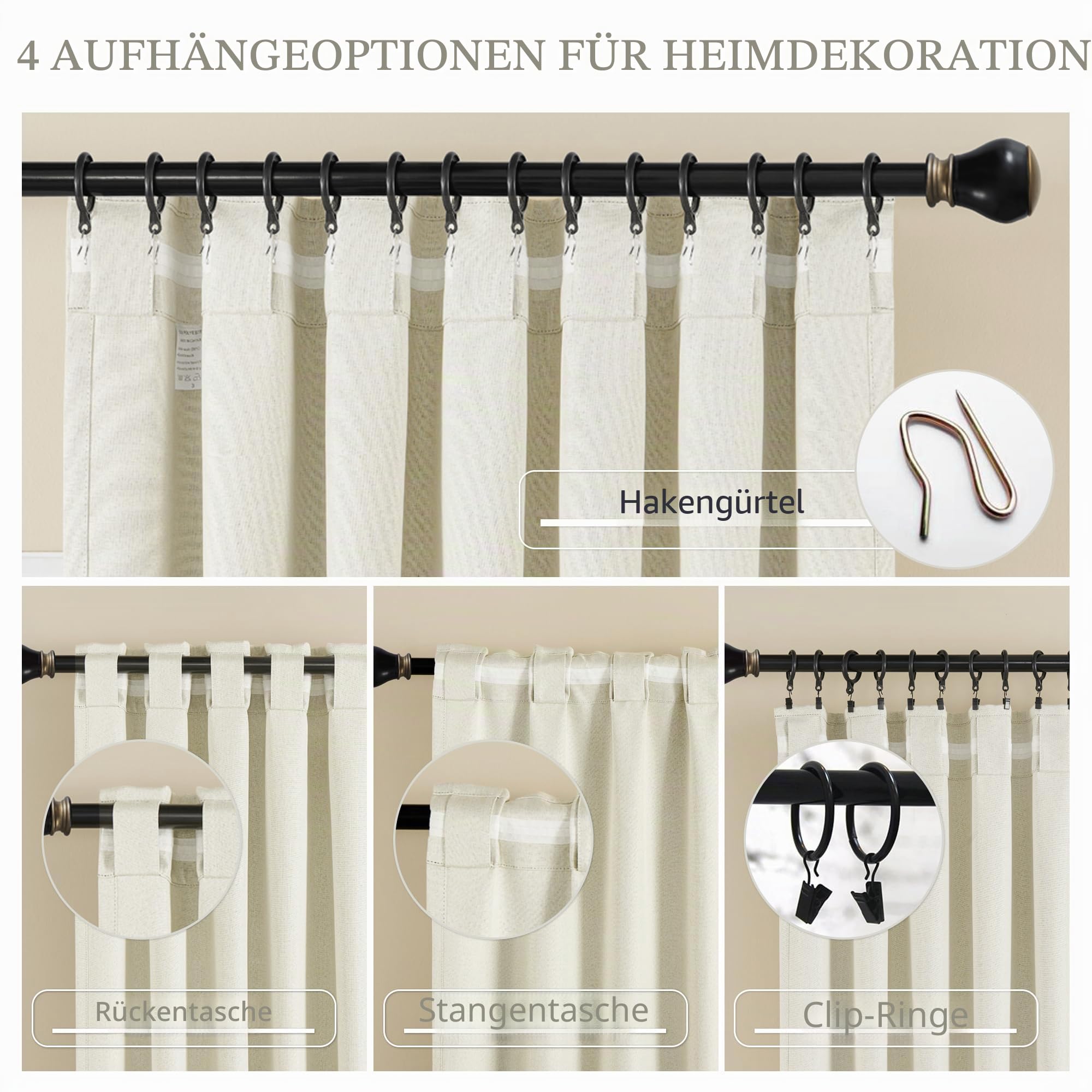 DUALIFE 2 extra Lange Leinen-Vorhänge, Länge 332 cm, mit Schlaufe auf der Rückseite, verdunkelnd, hoch, vom Boden bis zur Decke, 2-stöckige Vorhänge für Terrasse, Schiebetür, Villa, Flur, Theater, 30