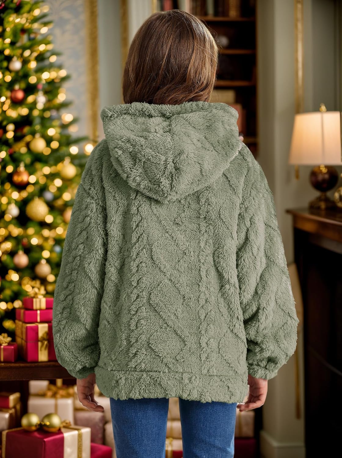 BesserBay Girls Winter Sherpa Fleece Fuzzy Hoodie Sweatshirt Button Down Casual Loose Outerwear Coat with Pockets 4-14 Years - Image 5