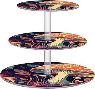 Tea Party Cupcake Stand 3 Tier Graduation Acrylic Cup Cake Tower Display Fantasy Mushroom Butterfly Serving Trays for Party Dessert Table Decor Hosting