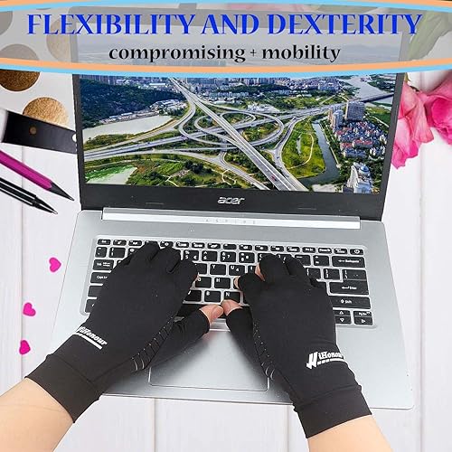 Miniatura 4 de 2 pares de guantes de cobre para artritis guantes de compresión guantes de cobre sin dedos para escribir y trabajo diario para hombres y mujeres