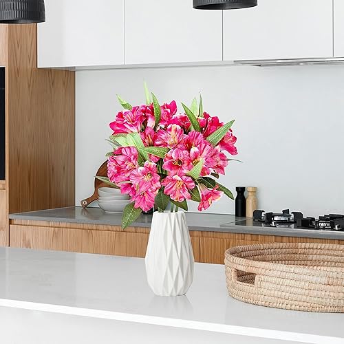 Miniatura 4 de Amaryllis - Ramo de flores artificiales de 18 pulgadas de largo, pétalos de seda, hojas verdes sintéticas, decoración de boda, manualidades, centro