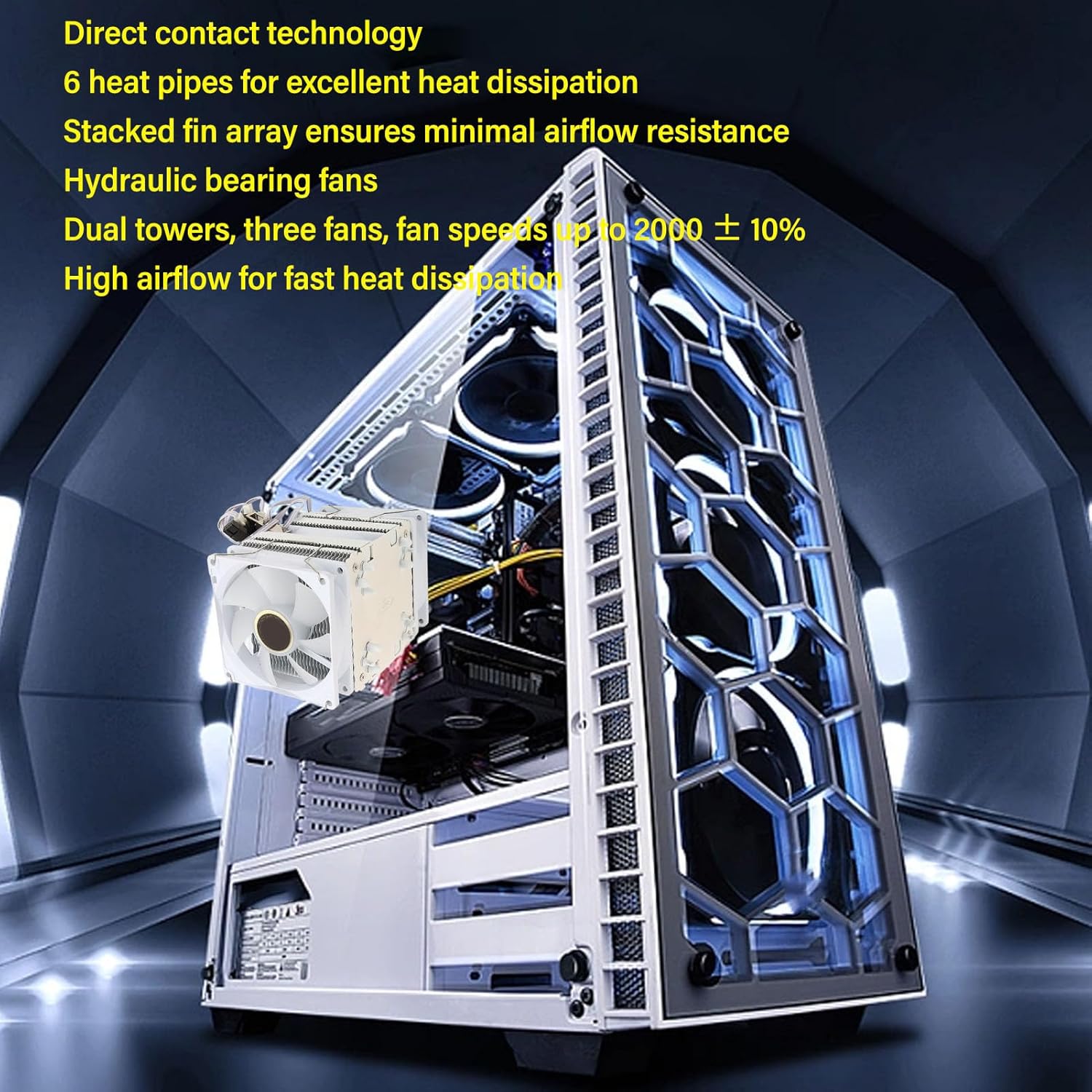 Goshyda V5 CPU Air Cooler, 5 Heat Pipes, 120mm PWM Processor, 150W TDP Cooler with RGB Lights Sync for AM4, LGA 1200