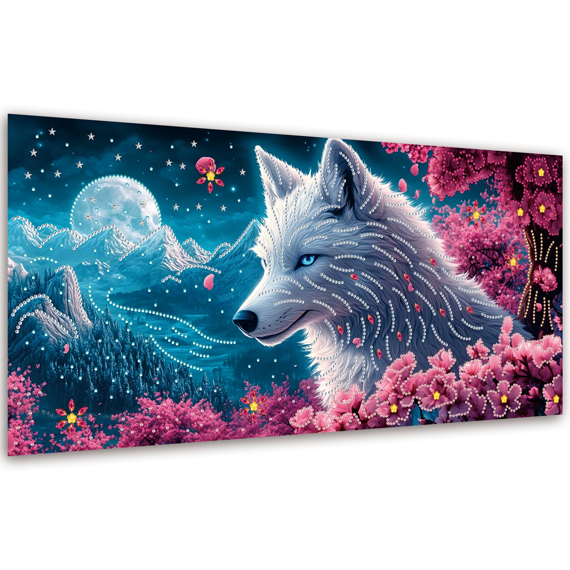 VAIIEYO 5D DIY Special Shape Wolf Flower Diamond Art Kits Adults, Animal Diamond Painting Kit for Beginners, Crystal Rhinestone Diamonds Gem Art for Home Wall Decoration Gift 12X24Inch