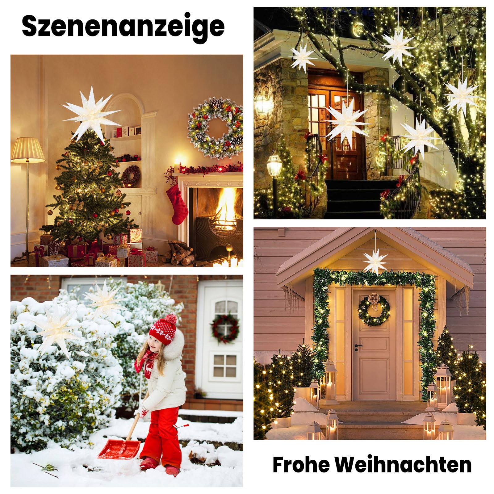Weihnachtsstern mit Beleuchtung fr Auen mit Timer, Weihnachtsstern mit  Batterien LED Star Lights, 3D Leuchtstern Auenbeleuchtung Weihnachtsdeko,  Wei 58X58CM : Amazon.de: Beleuchtung