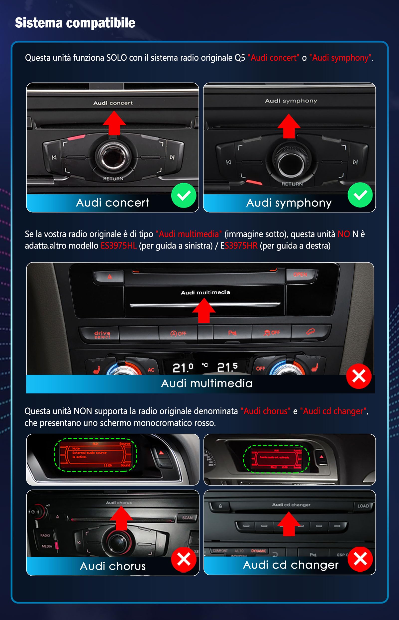 Qualcomm 8-Core Autoradio Android 14 GPS Navigatore per Audi Q5 2009-2016 Wireless Carplay SWC WiFi DSP DAB+ Bluetooth 5.1 OEM Radio 8,8 pollici IPS Schermo tattile