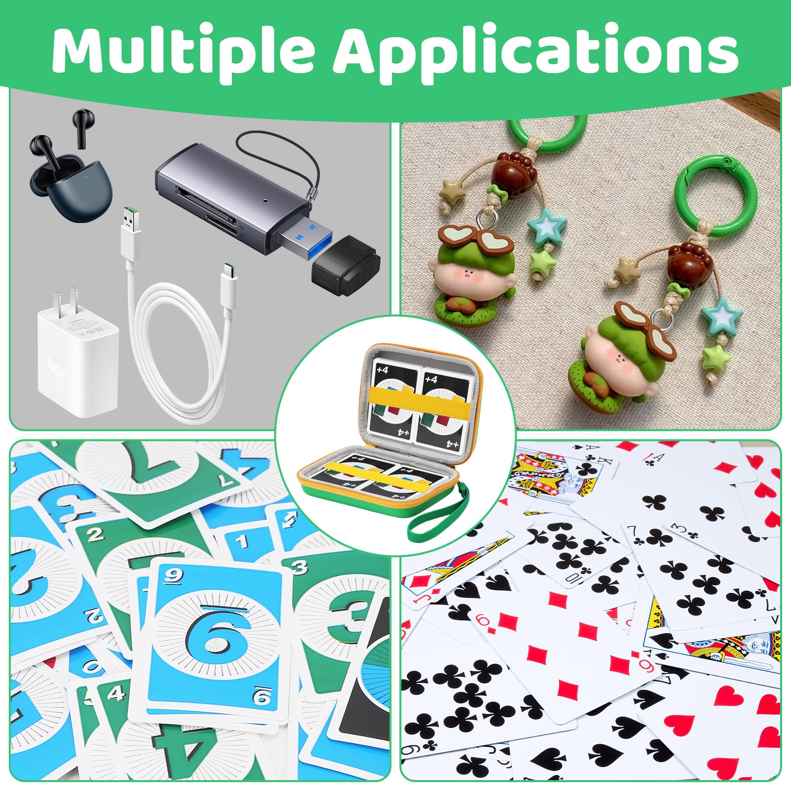 Playing Card Case, UNO Card Game Case Holder Holds up to 300+ Game Cards, Green, 15*12*5cm/5.9*4.7*1.97 inches - Image 6
