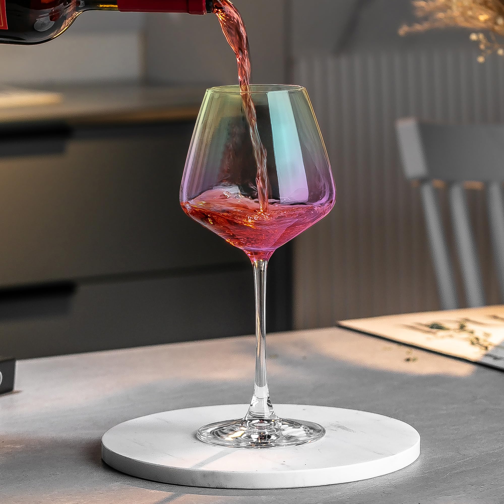 PTSTING Copas de vino iridiscentes de 15.5 onzas, juego de 4 copas de vino burdeos para degustación de vino, regalo de boda, aniversario, Navidad, cumpleaños
