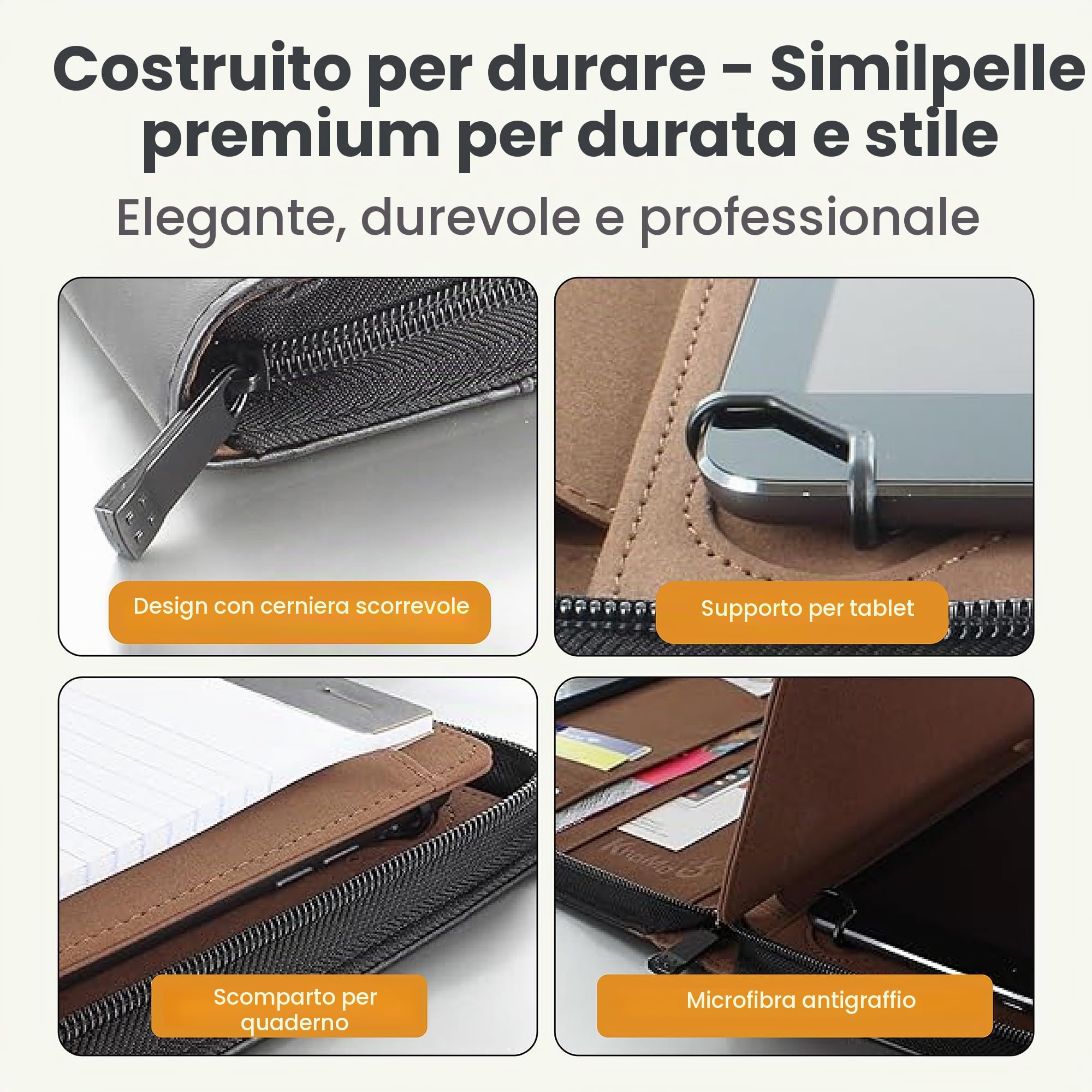 KHOMO Custodia universale Padfolio - Portfolio Organizer per Tablet da 8,5 fino a 11 pollici - PU Leather Notebook Pad Holder Cartella per iPad, Air, Pro e altri