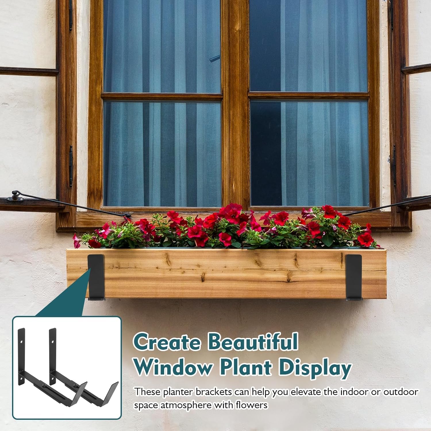 LATERN 4 Piezas Soportes para Jardineras de Ventana, 15CM - 30CM Ajustable Resistente Metal Jardinera Gancho de Montaje en Pared para Balcones Vallas Patios Jardines Pared Barandillas Repisa