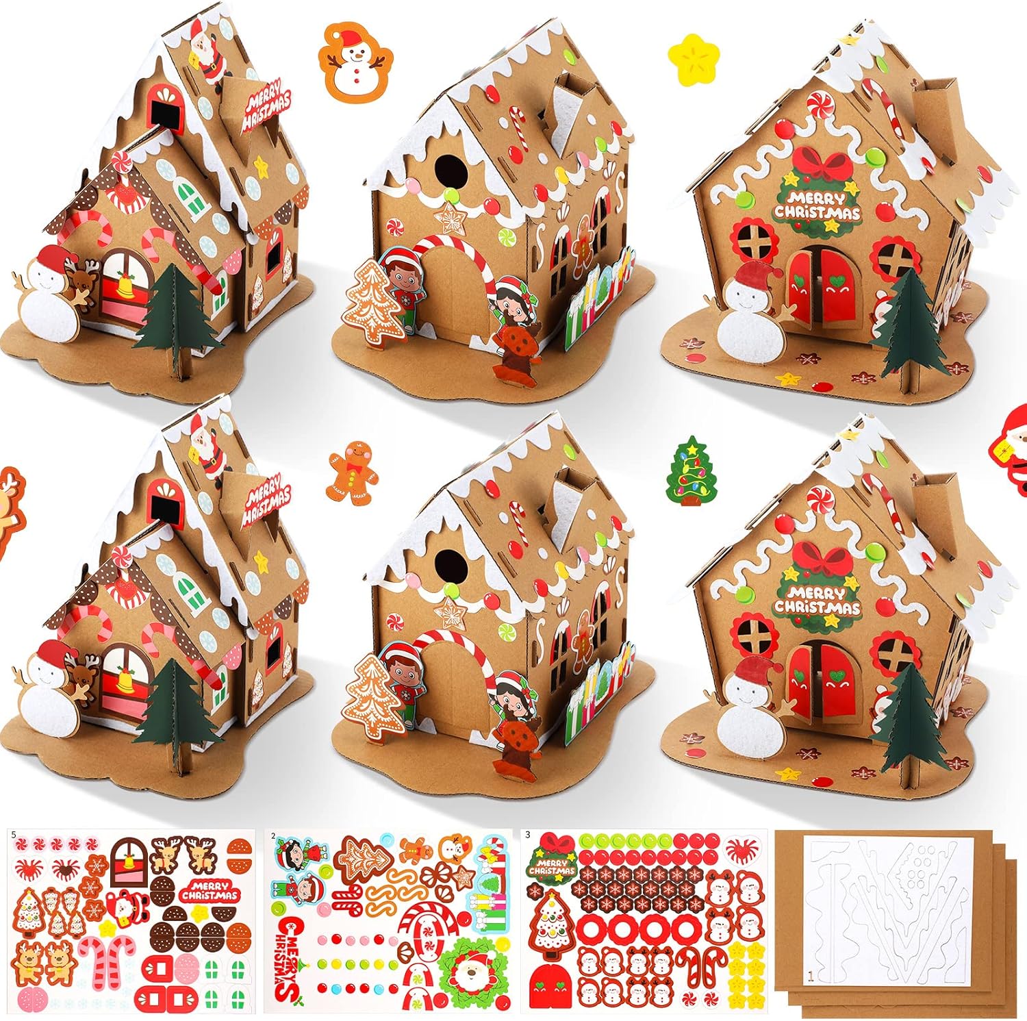 6 Sets Mini Christmas Gingerbread House Kit - Make-a-Gingerbread House Craft for Kids - Boy Girl Christmas Party Game - Classic Style