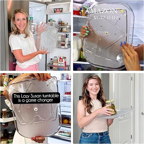 Miniatura 3 de LAMU Lazy Susan - Organizador giratorio de 14.56 x 11 pulgadas para refrigerador, rectangular transparente Lazy Susan, organizador de condimentos