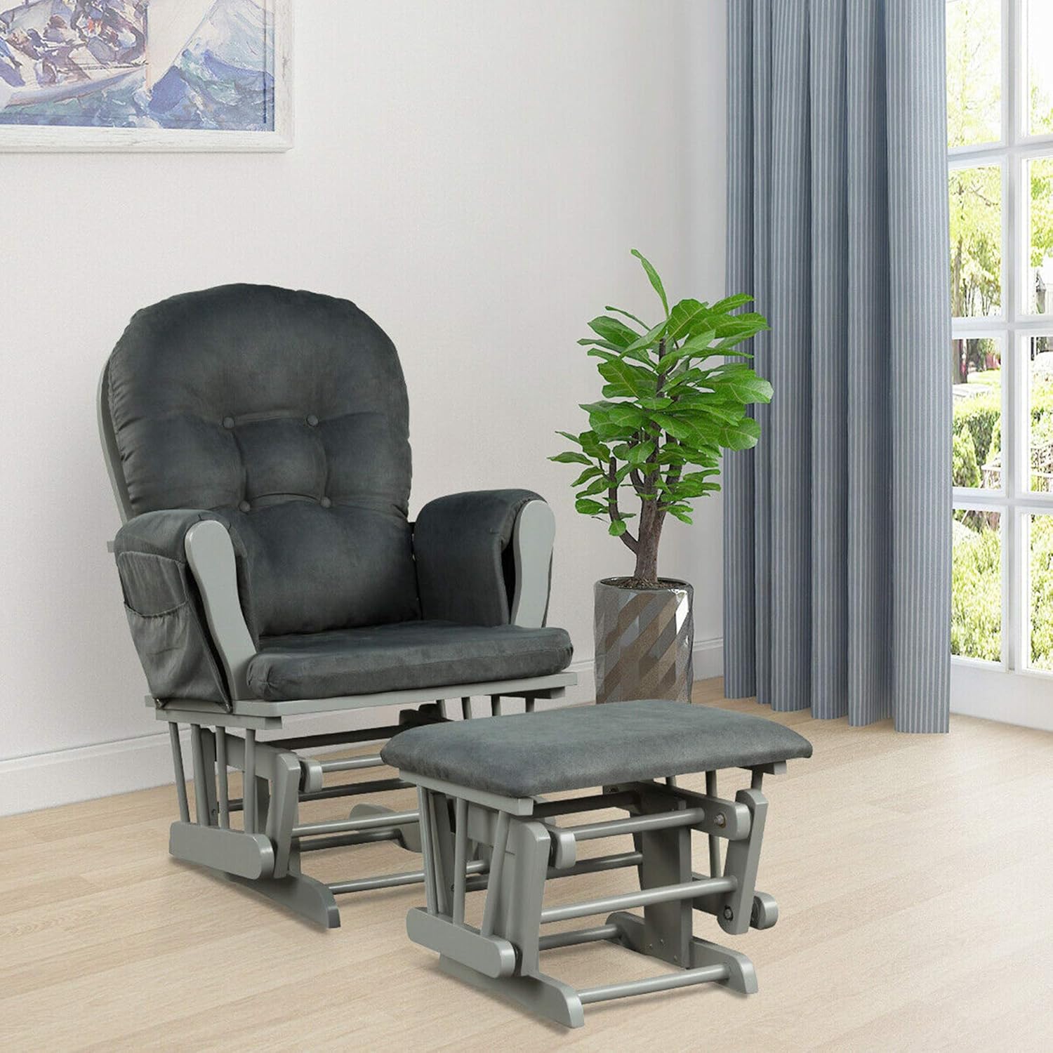 DORTALA Baby Glider Rocker with Ottoman, Multi-Position Glider with Cleanable Upholstered, Smooth Rocking Motion, Nursery Glider & Ottoman Sets for Nursing Baby, Reading, Grey
