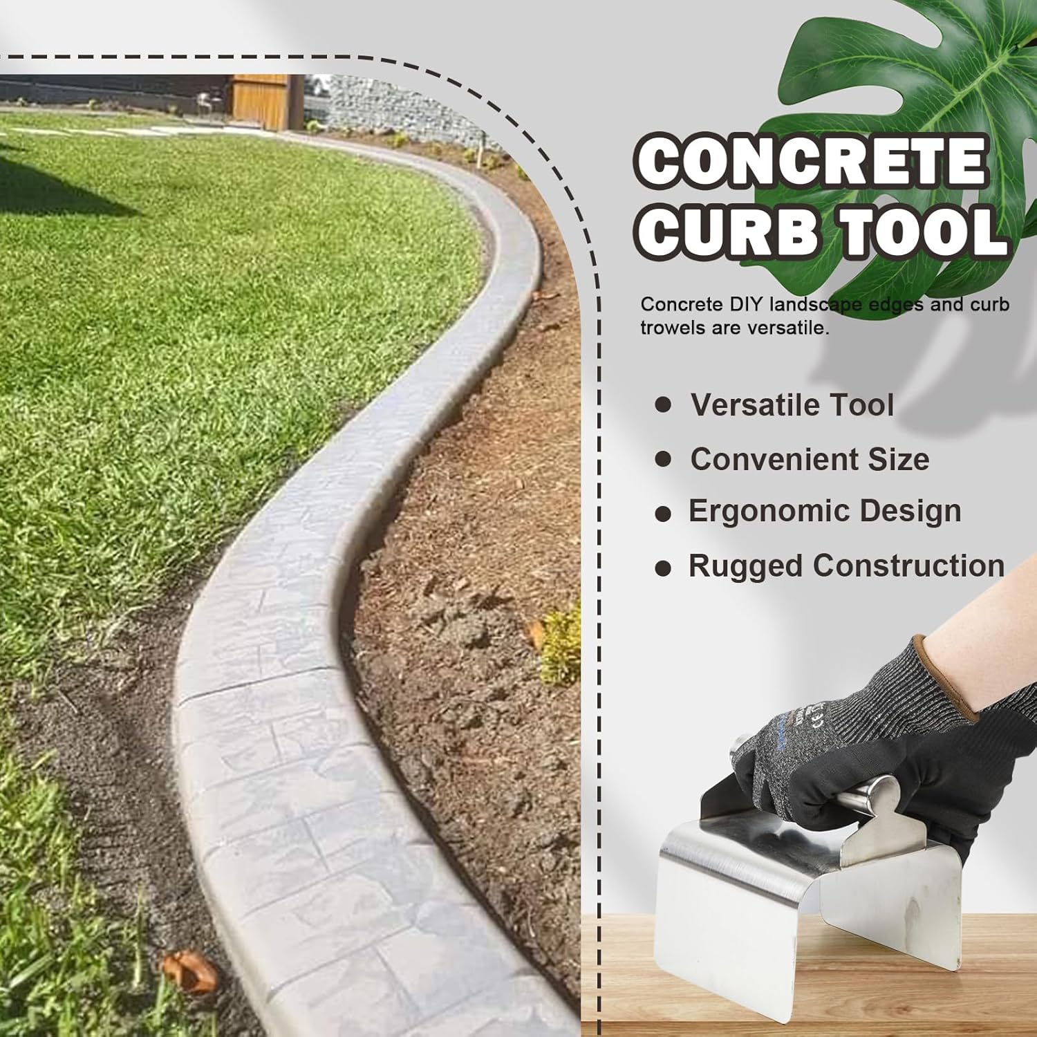 Concrete Curb Trowel Edger, Concrete Curb Hand Tool, Curb Tool for Concrete Edging, Curb and Gutter Concrete Tools, Landscape Curb Trowel Concrete Curb Tools, Concrete Curbing Trowel, Putty Knife