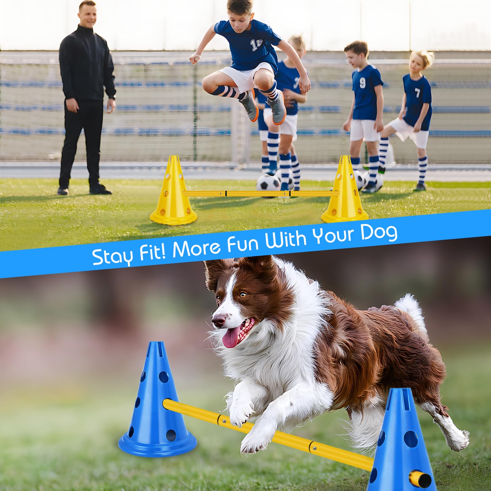 Lot de 5 Haies D’entraînement D’agilité Coordination | Avec Sac de Transport，Hauteur réglable, Haies D'agilité-Parcours de Motricité Enfant, Chiens, Cavalettis, Sports, Football